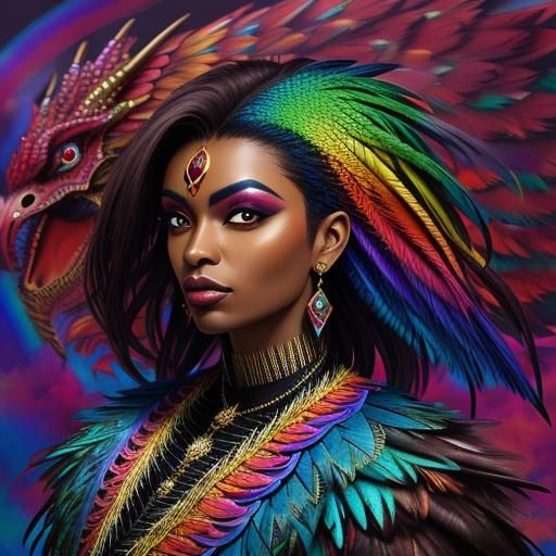 Woman with Dragon Wings in Abstract Art Style