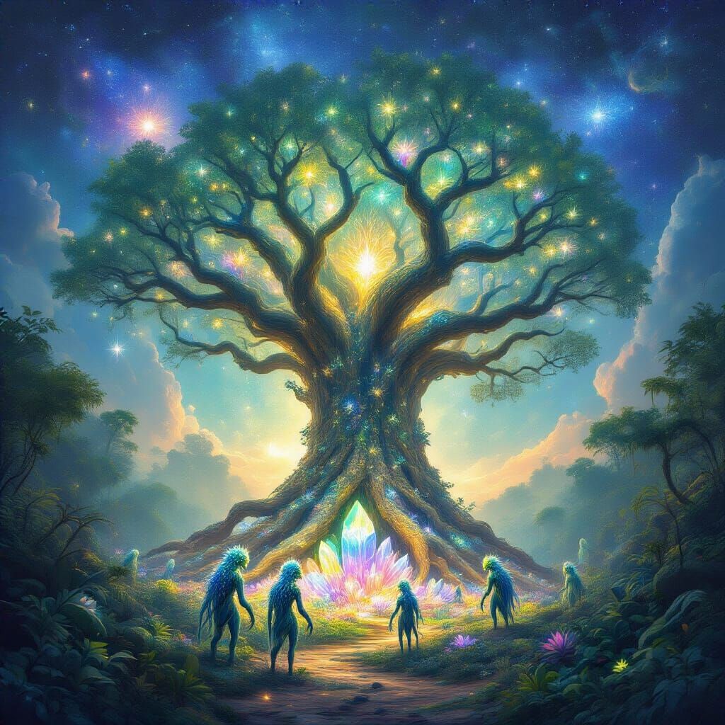 Starlight Tree in Alien Jungle: Digital Art