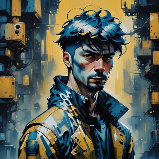 Cyber Noir Scene in Blue and Yellow