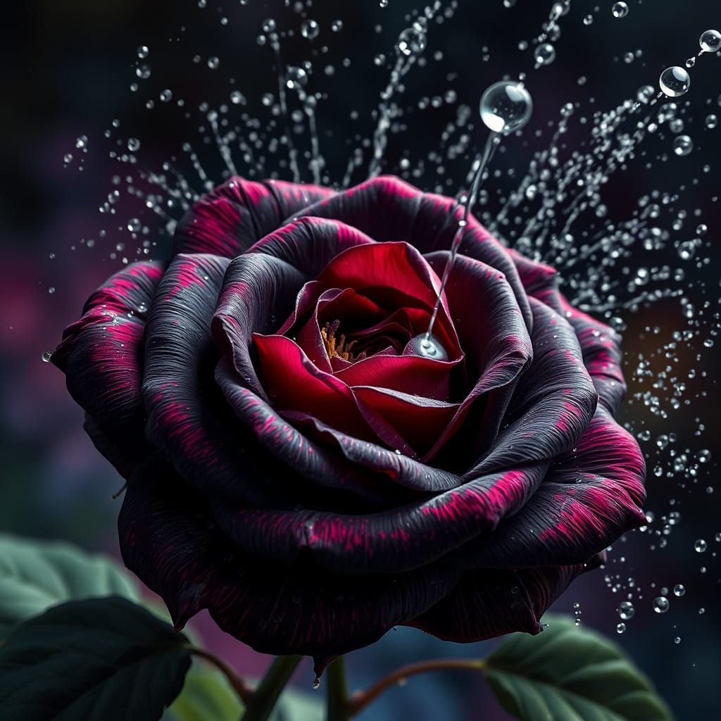Hyperrealistic Roses in the Rain Splash Art