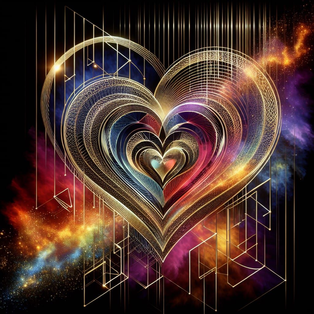 Intersecting Hearts in Gold Wire Art