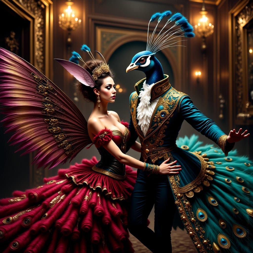 Fairy and Peacock Dancer in Parisian Cabaret