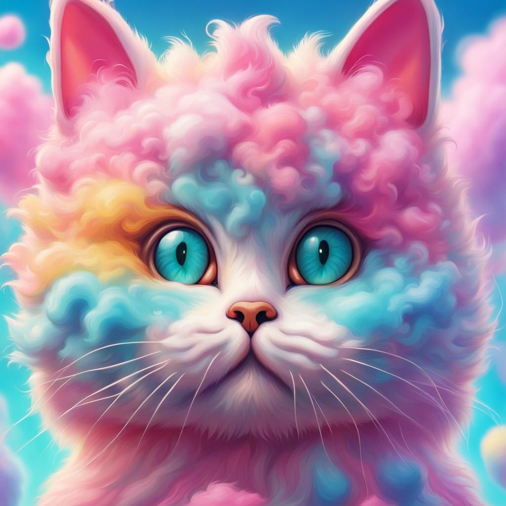 Fluffy Cotton Candy Cat at a Carnival