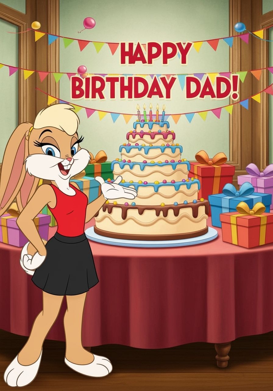 Lola Bunny Celebrates Dad's Birthday with Cake and Presents