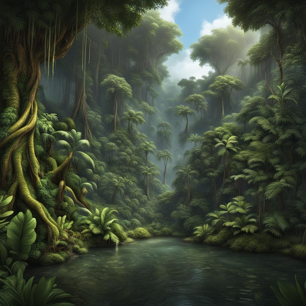 Lush Amazon Rainforest: Detailed Matte Painting