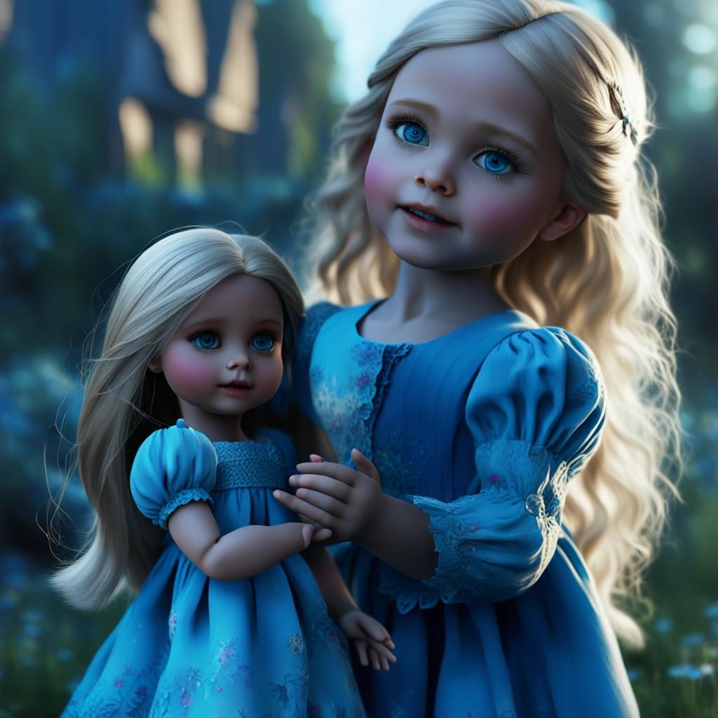 Blonde Girl Playing with Doll: Digital Matte Painting