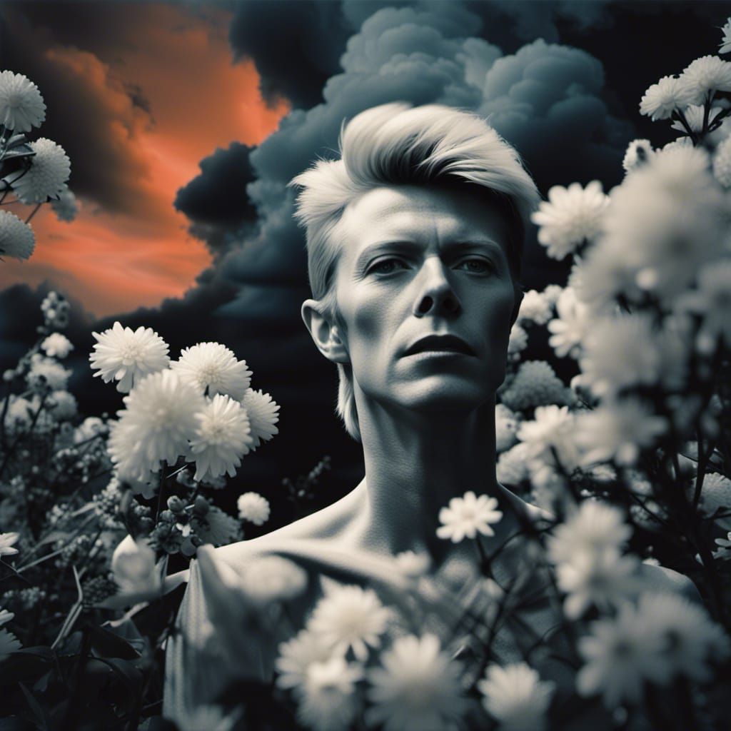 Haunting  infrared photo of a pale David Bowie as Ziggy Star...