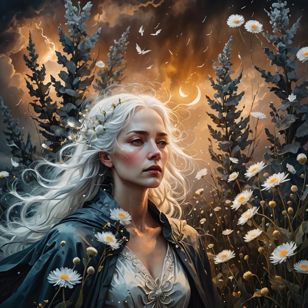 Surreal Fairy Portrait with White Flowers