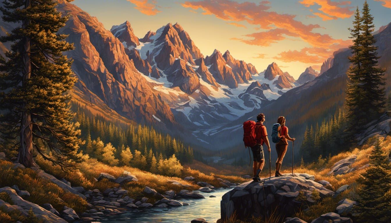 Hikers in the Rocky Mountains Digital Illustration