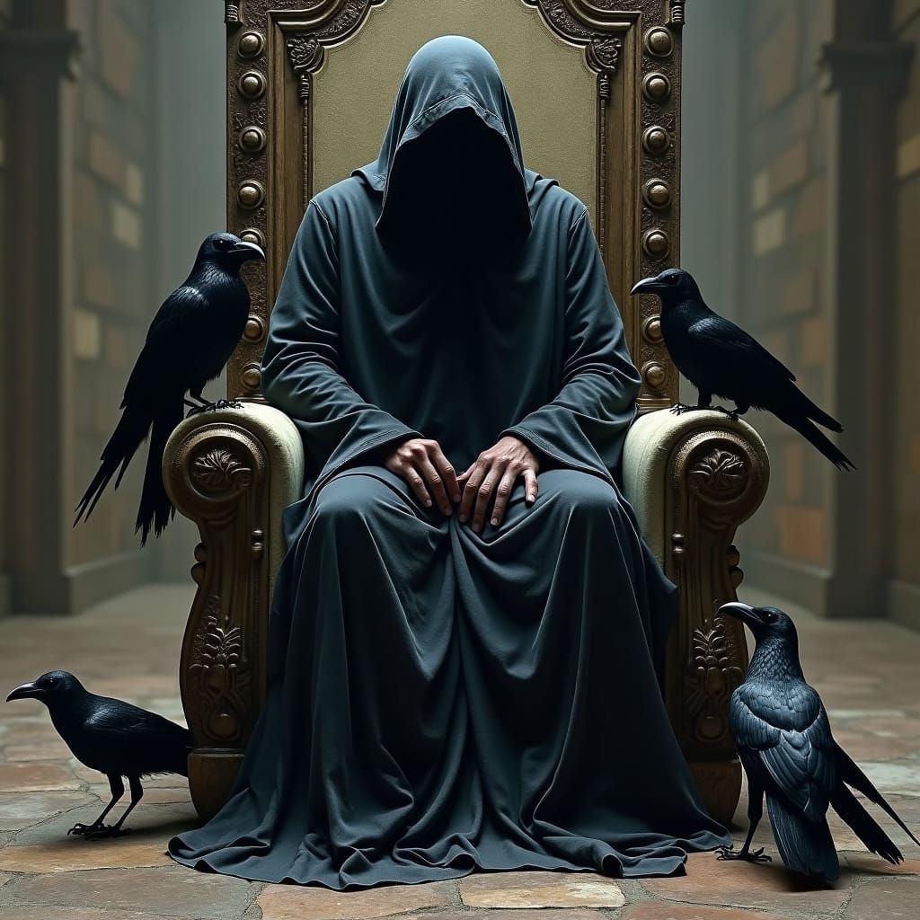 Dark Figure Enthroned, in Surrealist Style