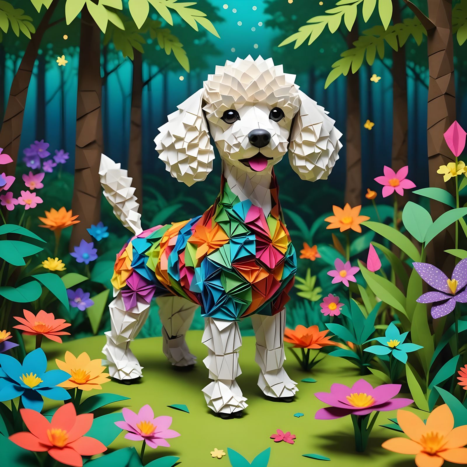 Origami Poodle Lost in Magical Forest