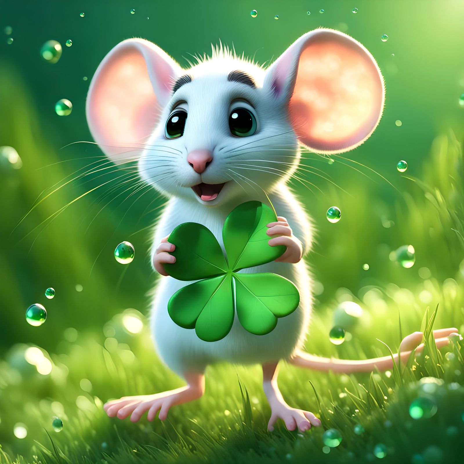 Sweet Mouse with Clover: 3D Digital Art