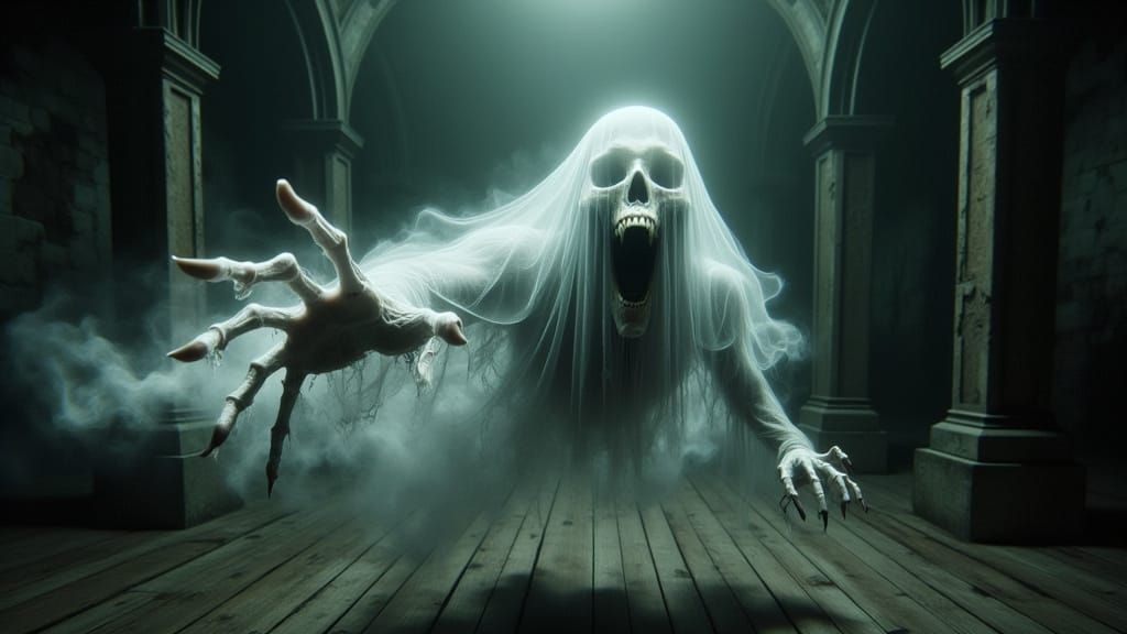 Ethereal Apparition Screaming in Gothic Chamber
