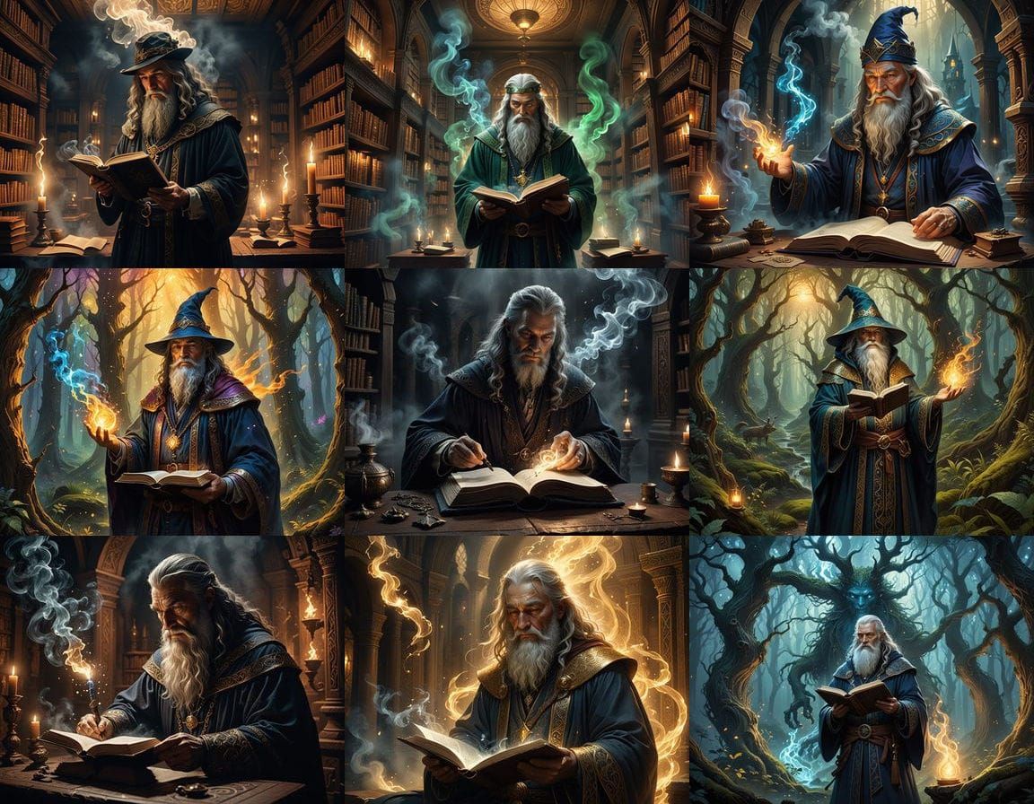 Enchanted Wizard Surrounded by Mystical Smoke