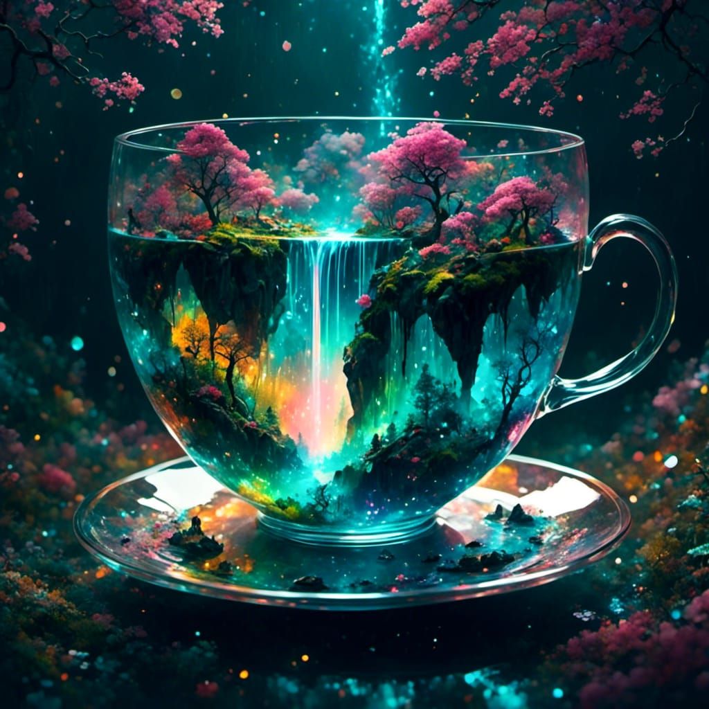 Sparkling Waterfall in a Teacup: Double Exposure Art