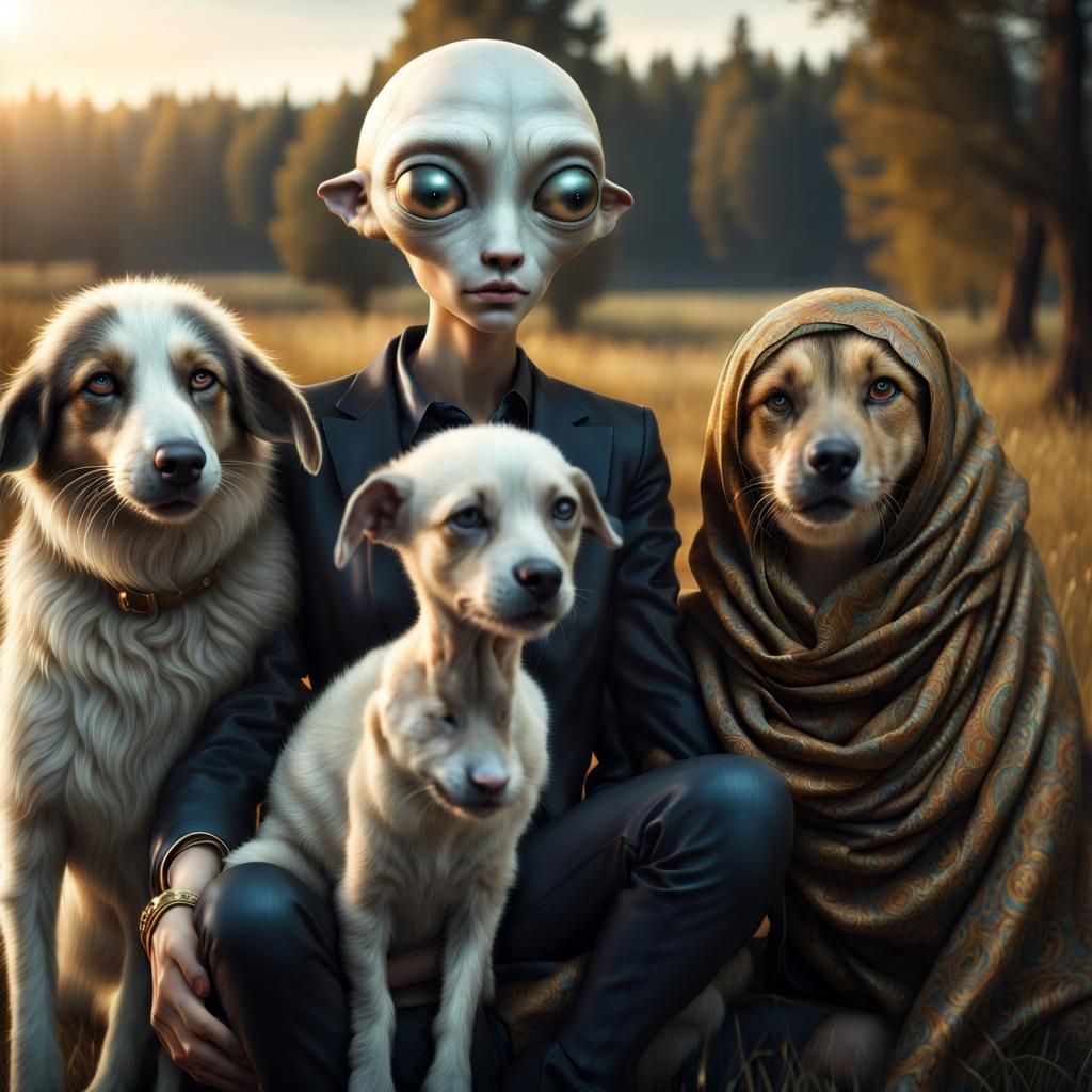 Wealthy Family With Alien Pets: Photorealistic 8K