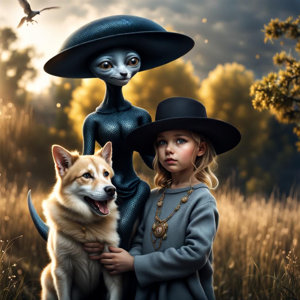 Wealthy Family Portrait with Aliens and Pets