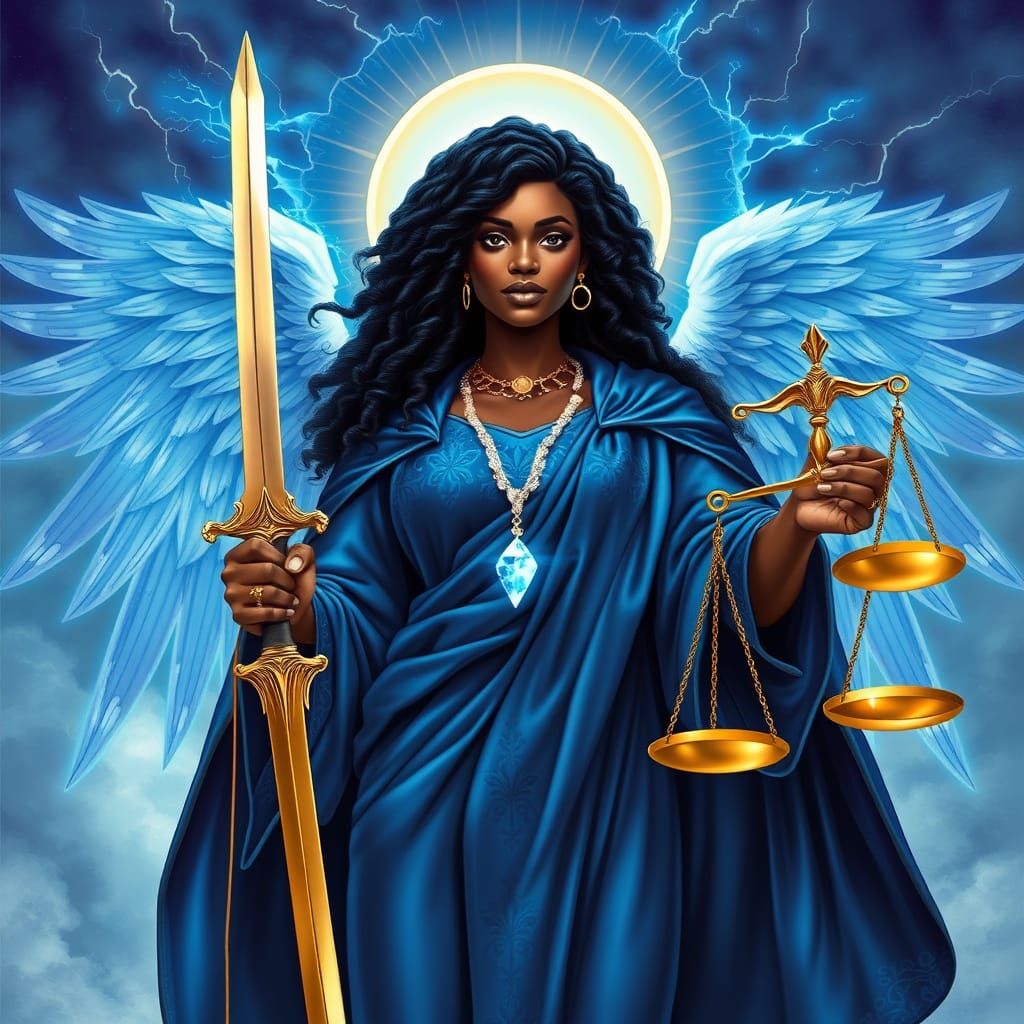 Melanated Archangel Michael in Electric Blue Light