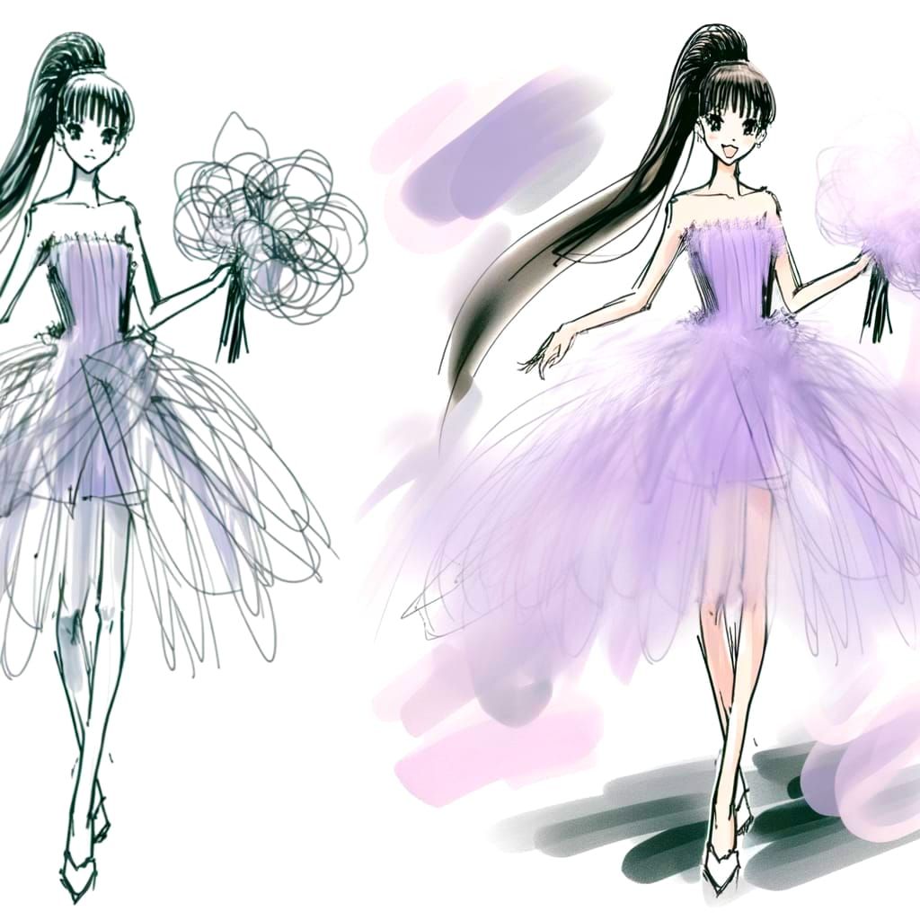 Cheerful Manga Woman in Paris Opera Couture