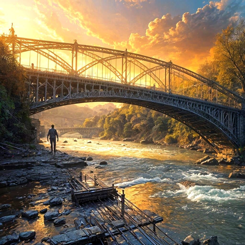 Sunset Over Old Iron Bridge: Matte Painting