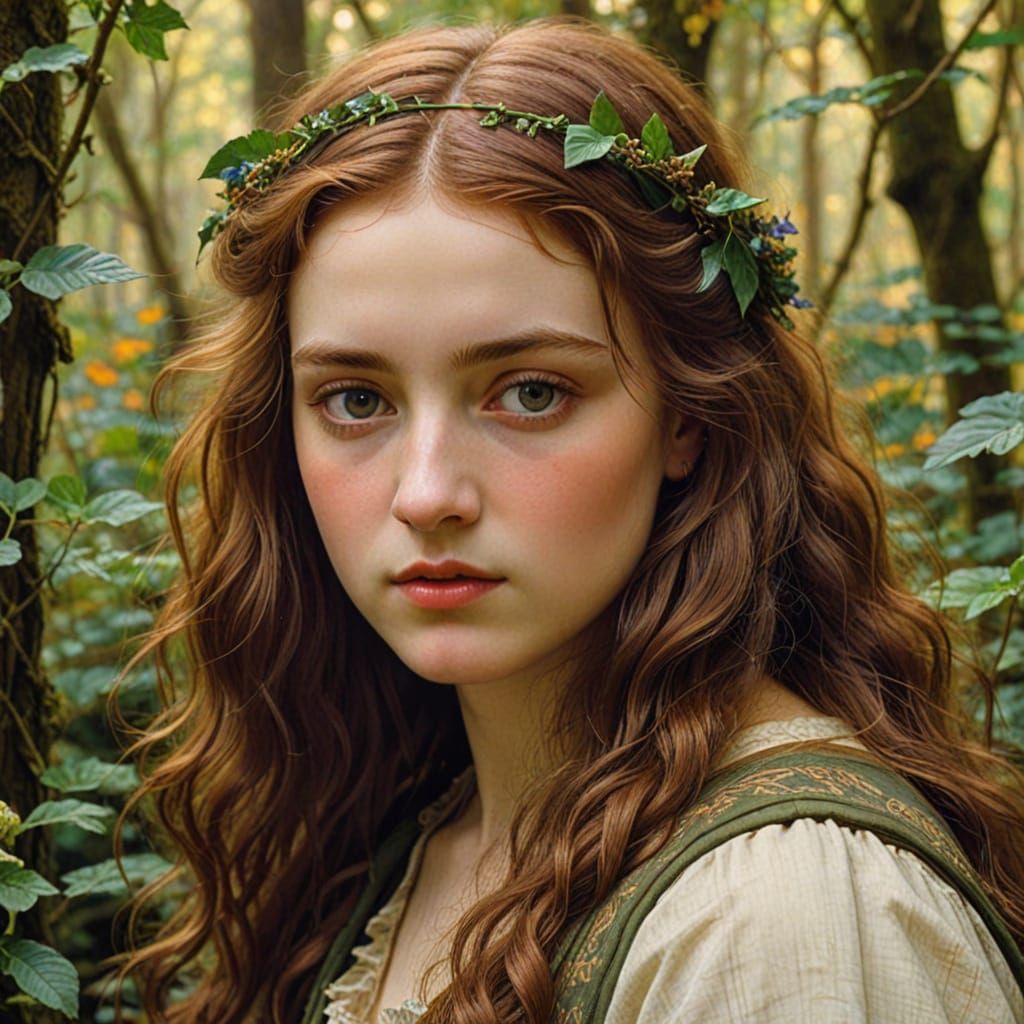 Pre-Raphaelite Nymph in Golden Forest Light