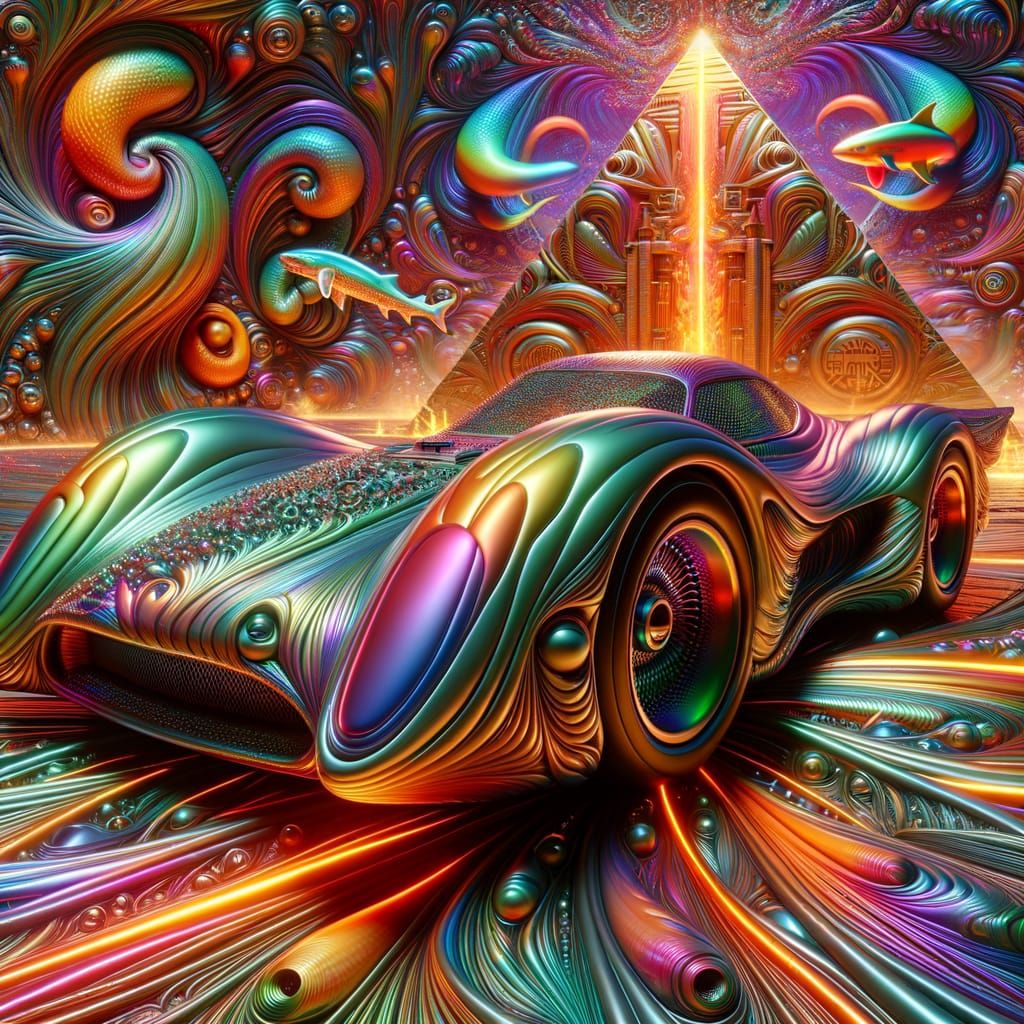 Psychedelic Supercar with Graffiti Pyramid