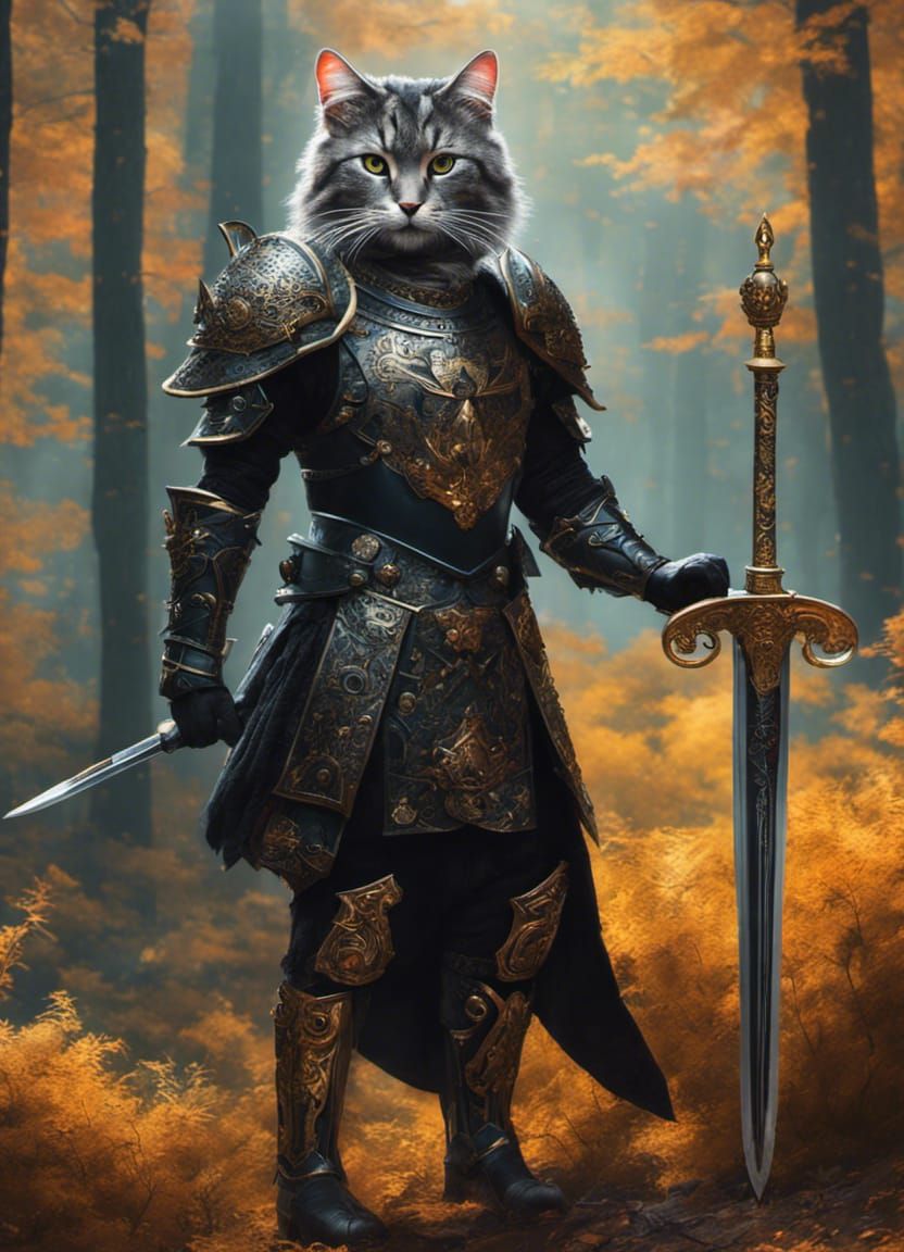 Cat King in Black Armor Portrait