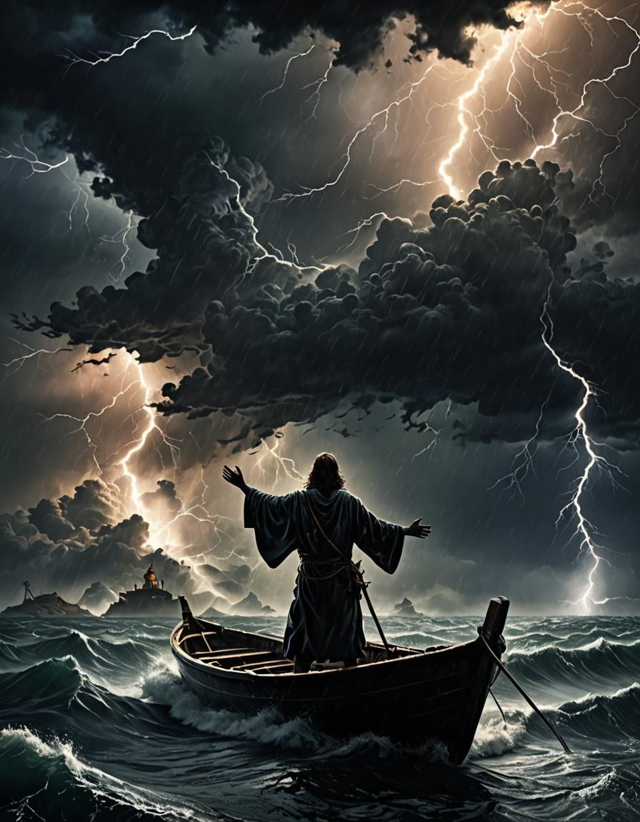 Silhouette of a Man Calming the Storm