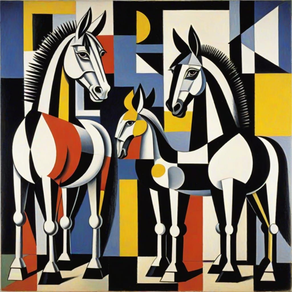 Geometric Horses and Donkey in Primary Colors