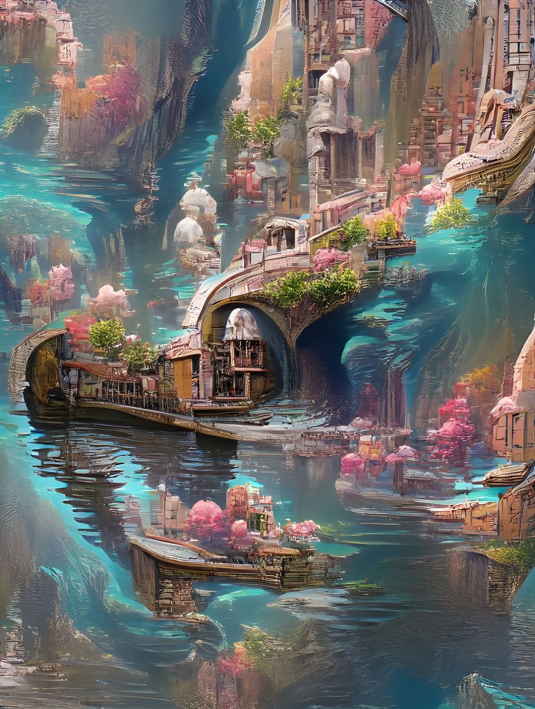 Fantasy Town with Water Canals in 8K Resolution