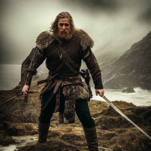 Viking Warrior in Misty Fjord: Cinematic Digital Art