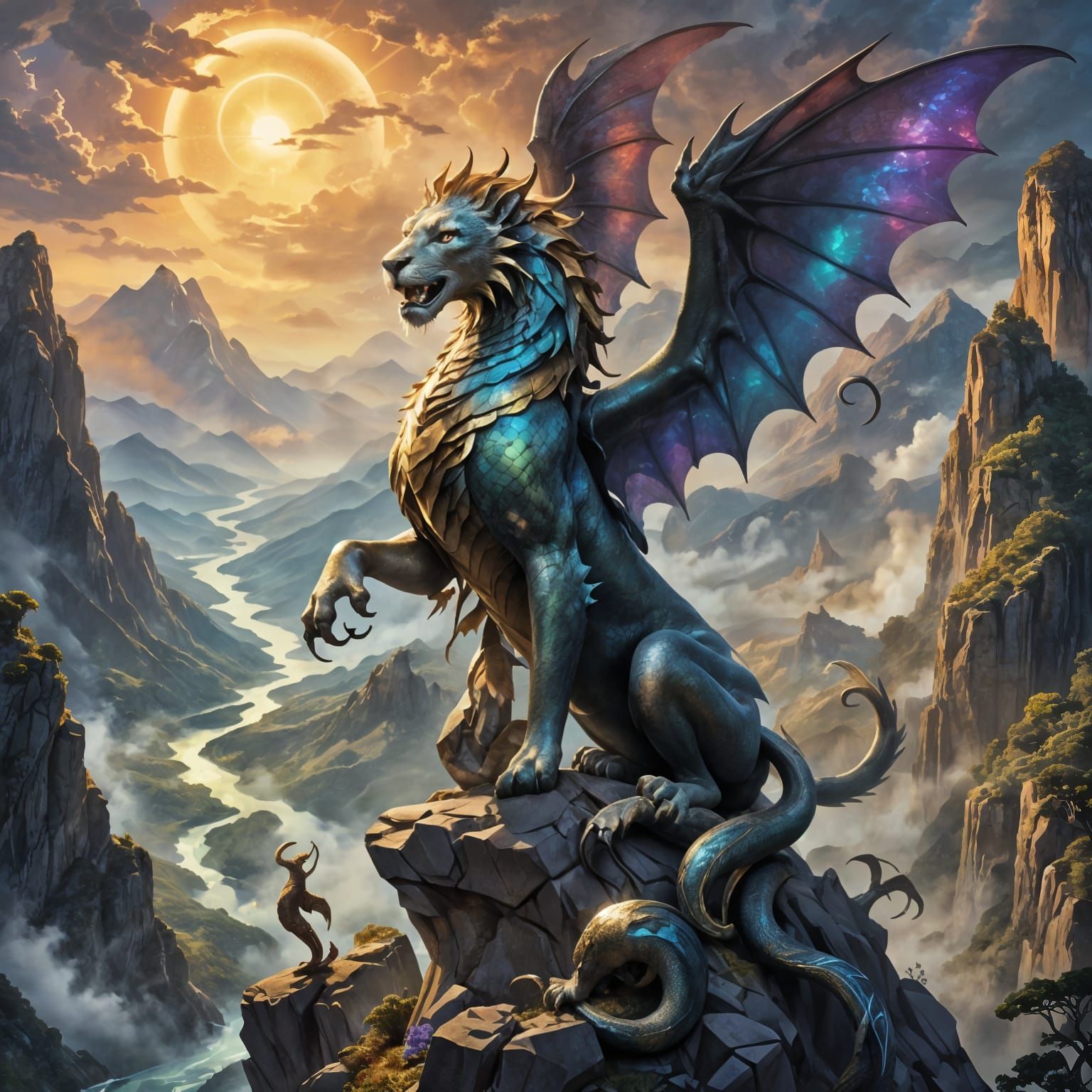 Mythical Chimera Overlooking Mystical Valley
