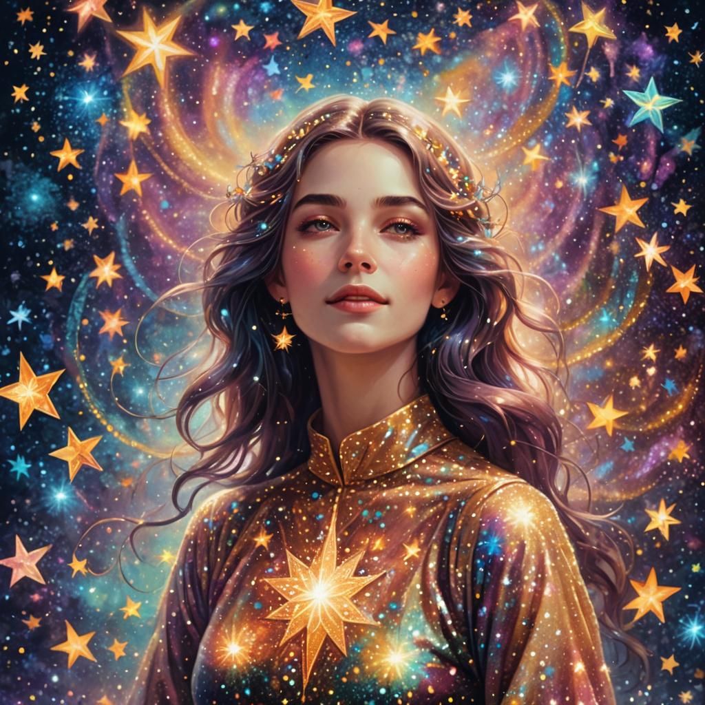 Ethereal Woman in Cosmic Psychedelic Dreamscape