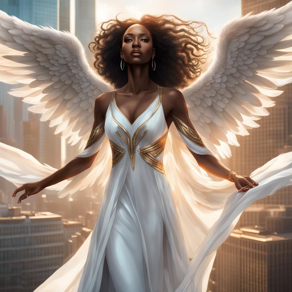 Angel on Skyscraper: Hyperdetailed Digital Portrait