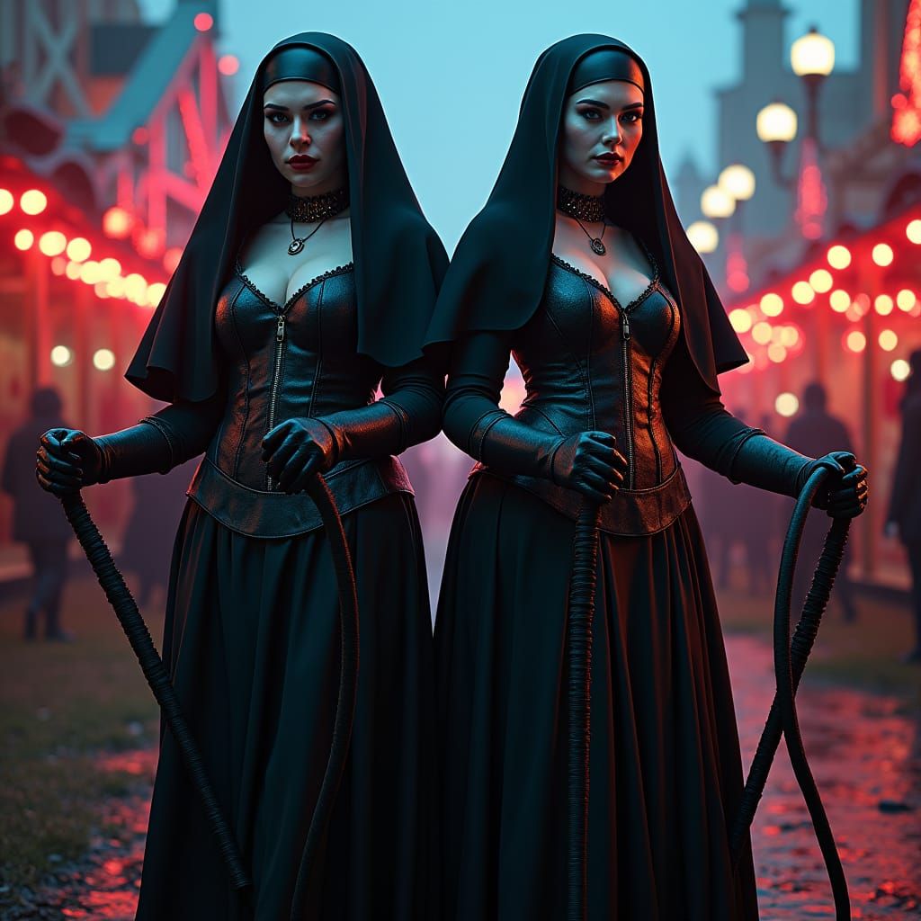 Gothic Nuns with Bullwhips at Dusk