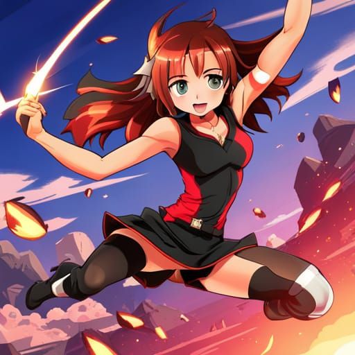 Green-Haired Girl Spiking Volleyball: Anime Poster Art