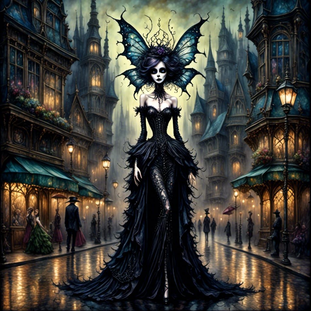 Gothic Fairy in Haute Couture, Cel-Shaded Style