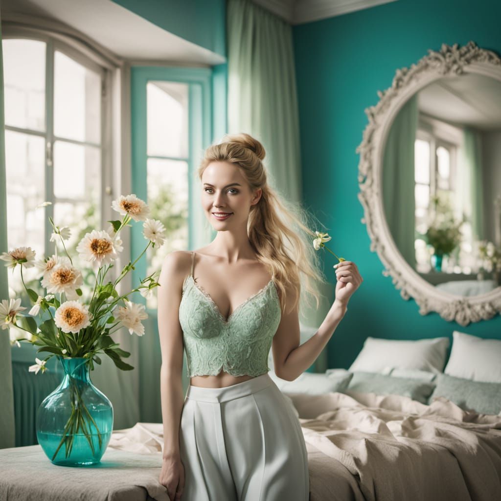 A beautiful shapely white-skinned woman with long blonde hai...