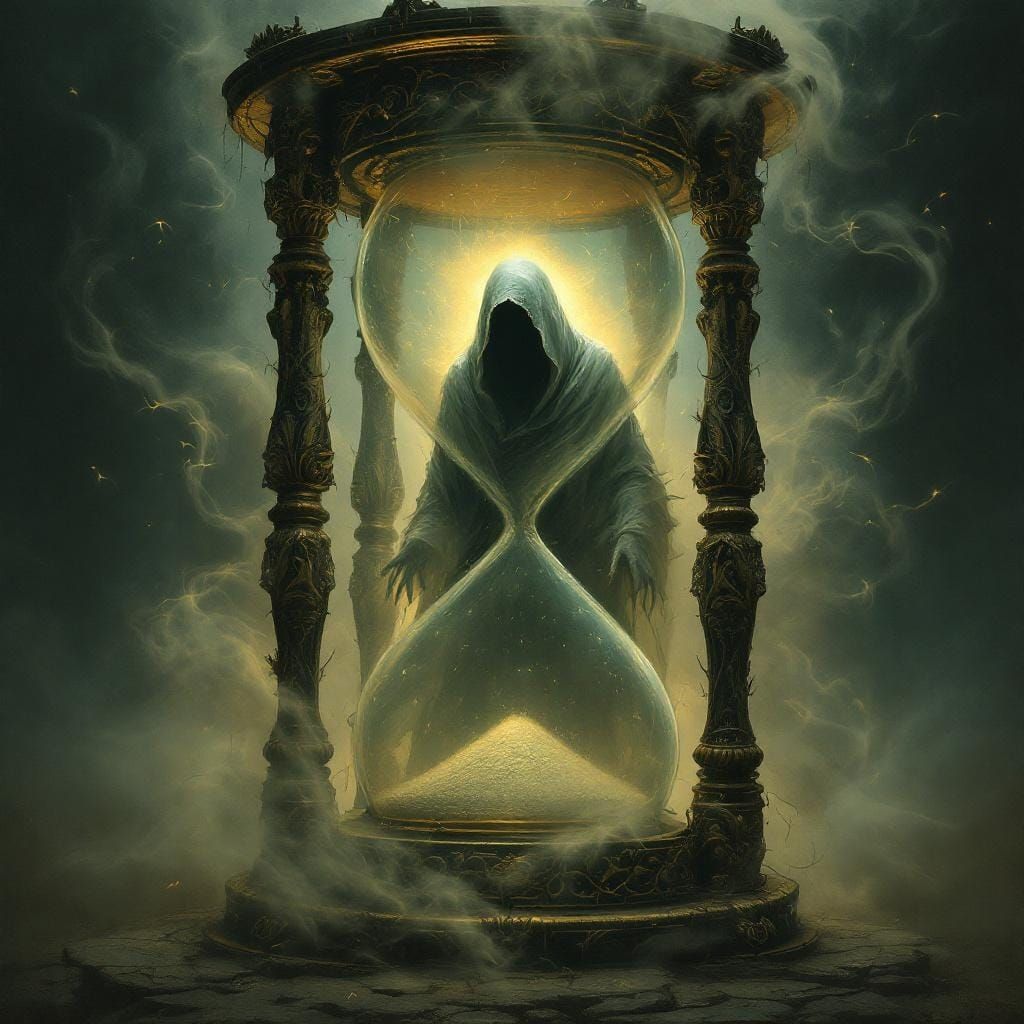 Ghost Trapped in Hourglass in Gothic Style