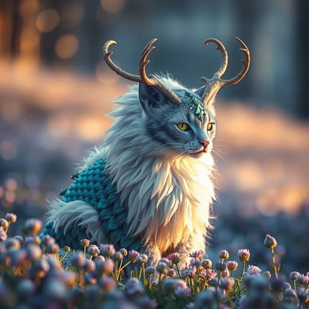 Whimsical Dragon-Cat in Winter Wonderland