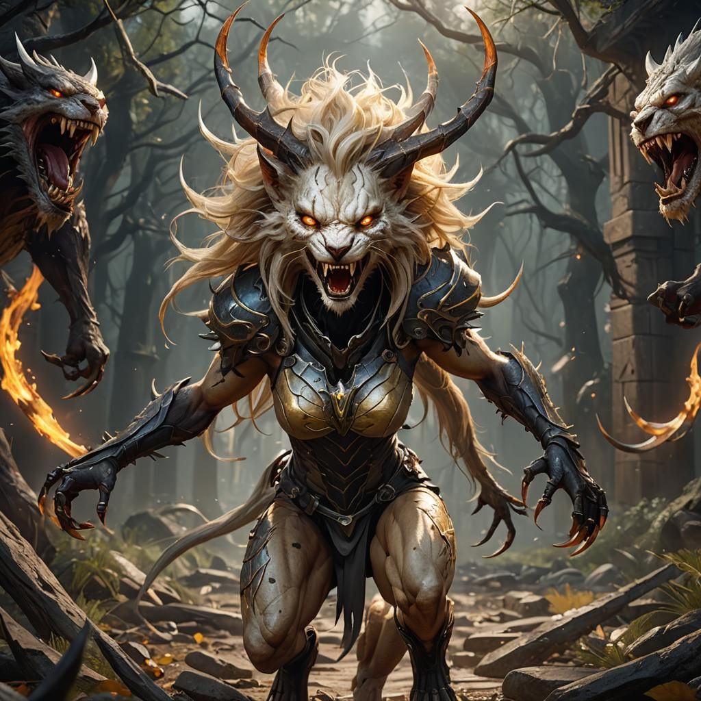 Feral Woman with Metallic Teeth and Amber Eyes