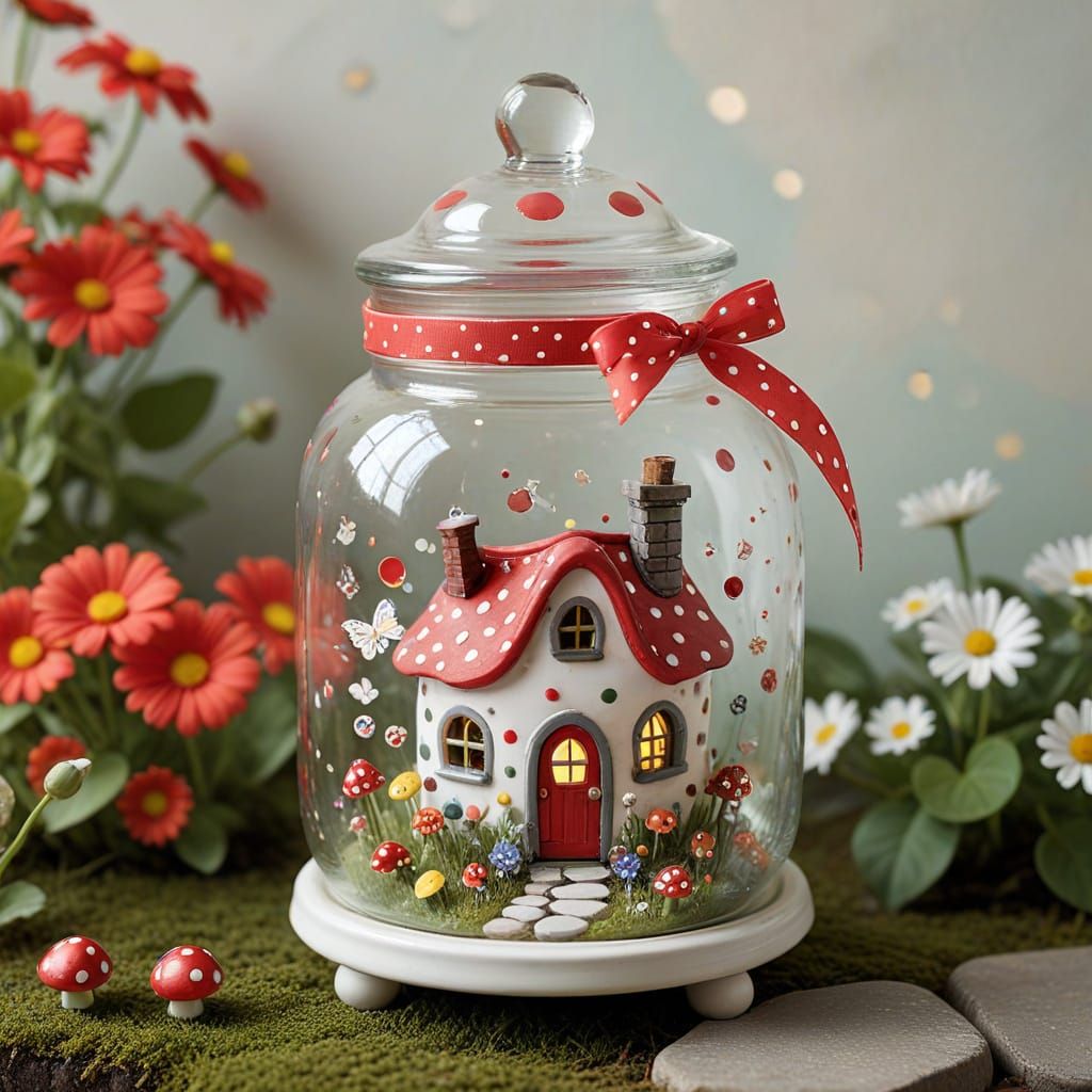 Polka Dot Fairytale World in Glass Jar
