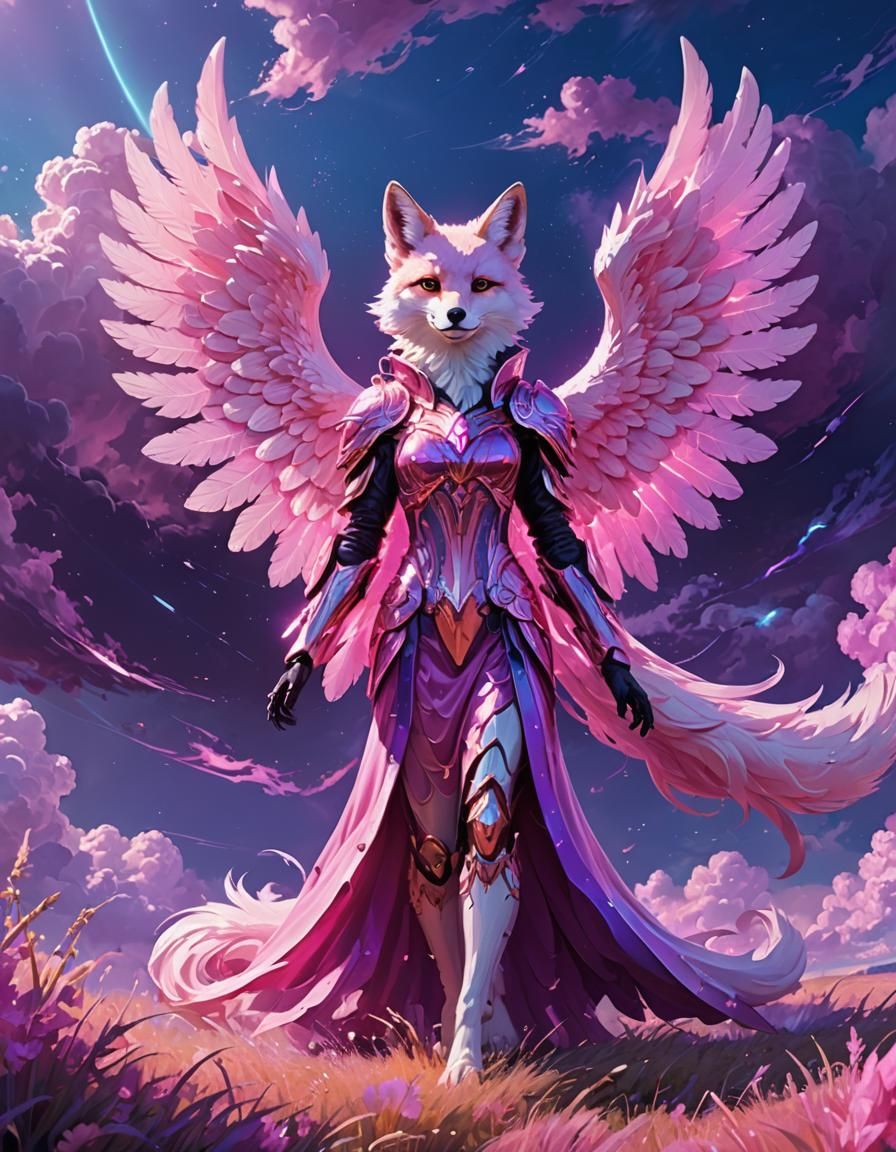 Pink Angel Fox in Dreamy Cloudscape