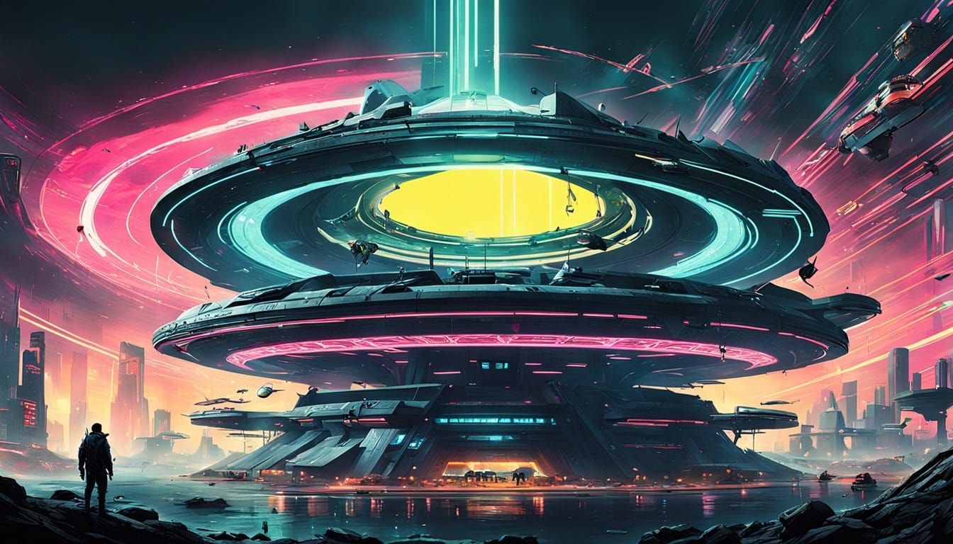 Saturn Devouring Satellites: A Cyberpunk Vision