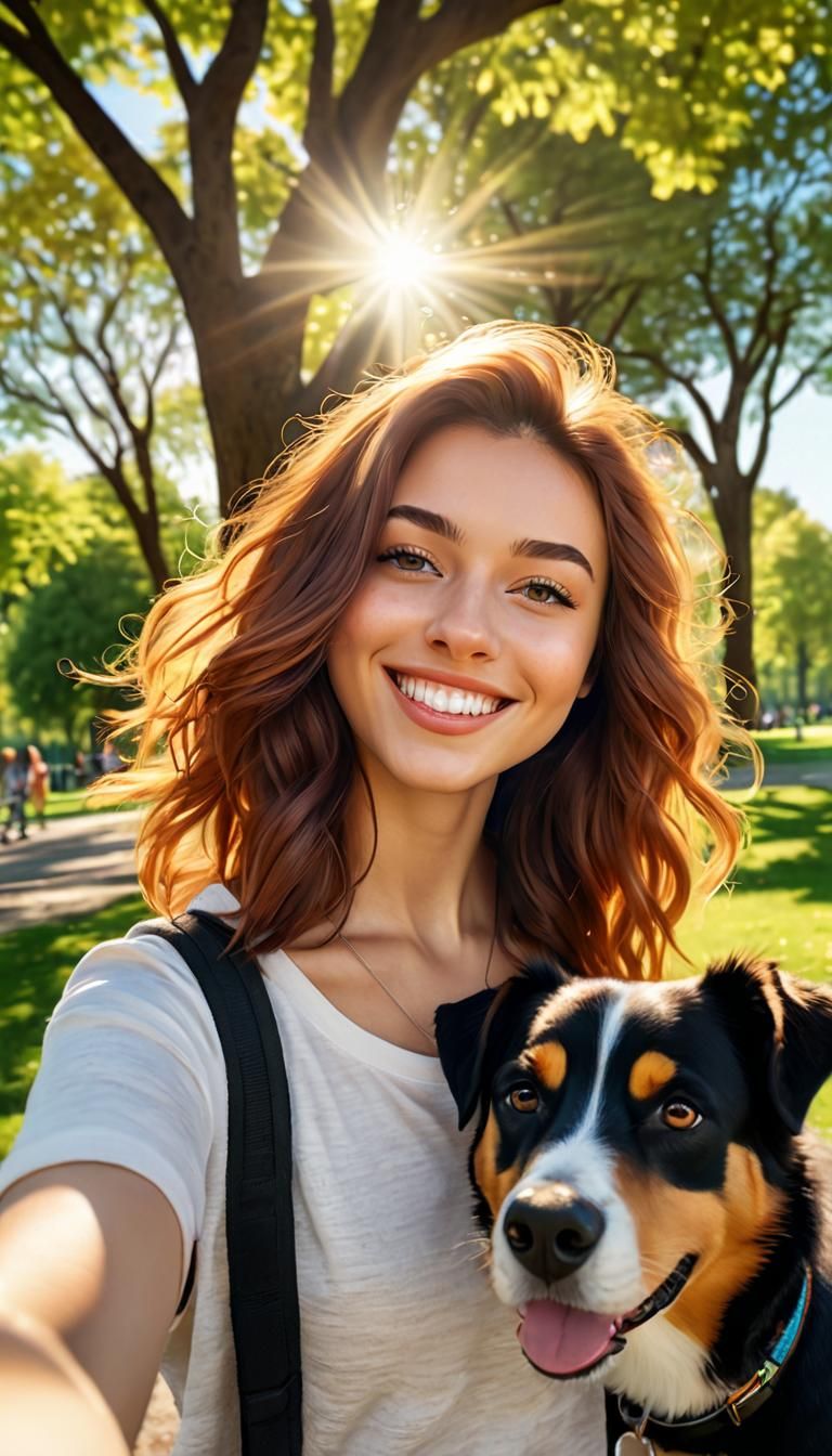 Girl's Sunny Selfie: A Hyper-Realistic Digital Illustration