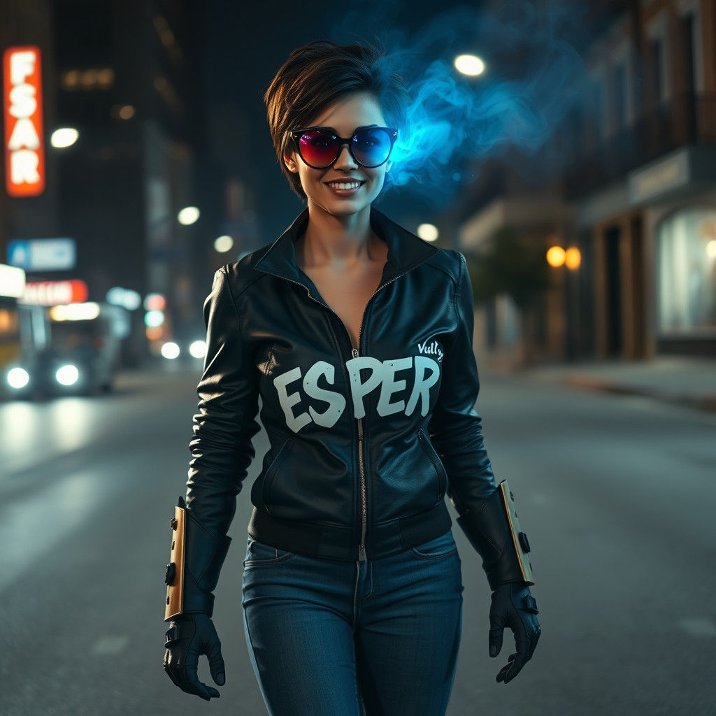 Confident Woman Strides Through San Antonio in 90s Style