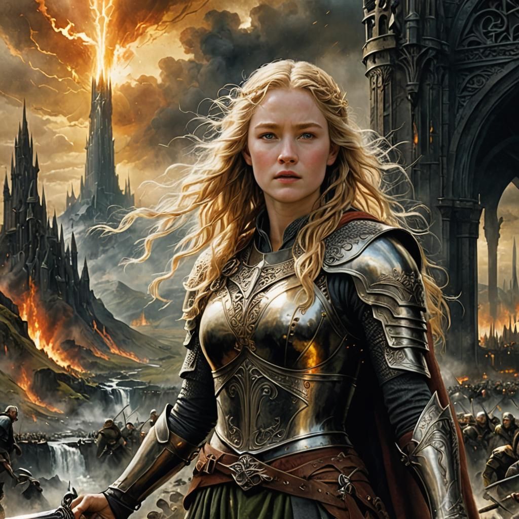 Eowyn Destroys Isengard: Hyperdetailed Watercolour