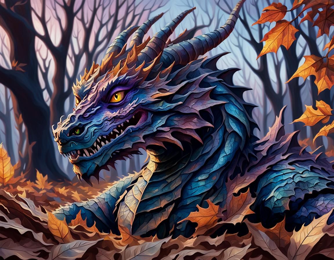 Charred Leaf Dragon in Hyperreal Acrylic Painting