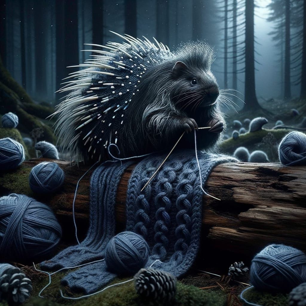 Porcupine knitting in secret