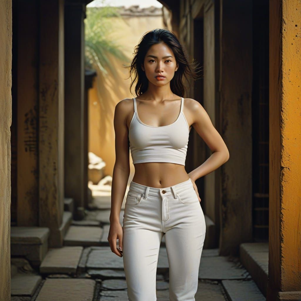 Hyper-Realistic Portrait of a Japanese Woman in Golden Hour